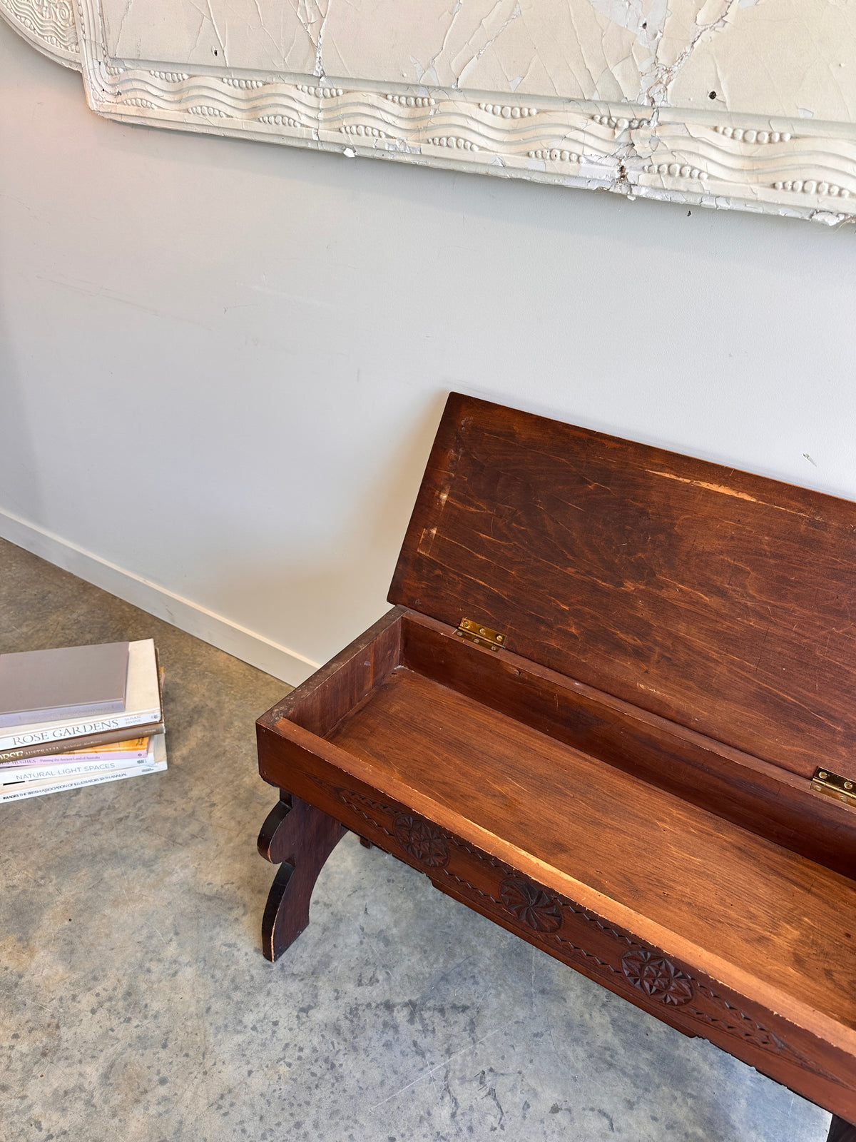 Art Nouveau Timber Bench Seat - Hand Carved, Antique