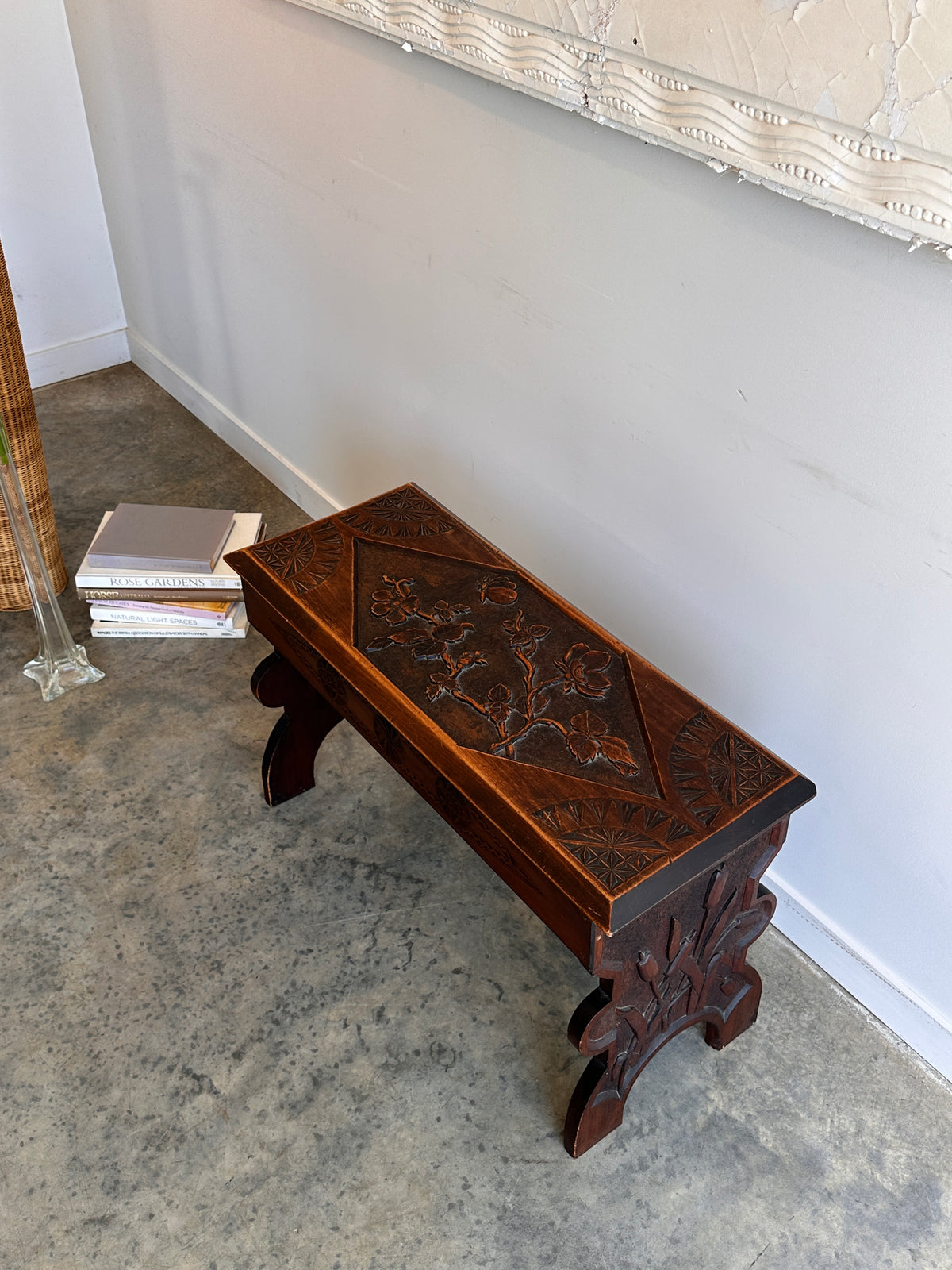 Art Nouveau Timber Bench Seat - Hand Carved, Antique