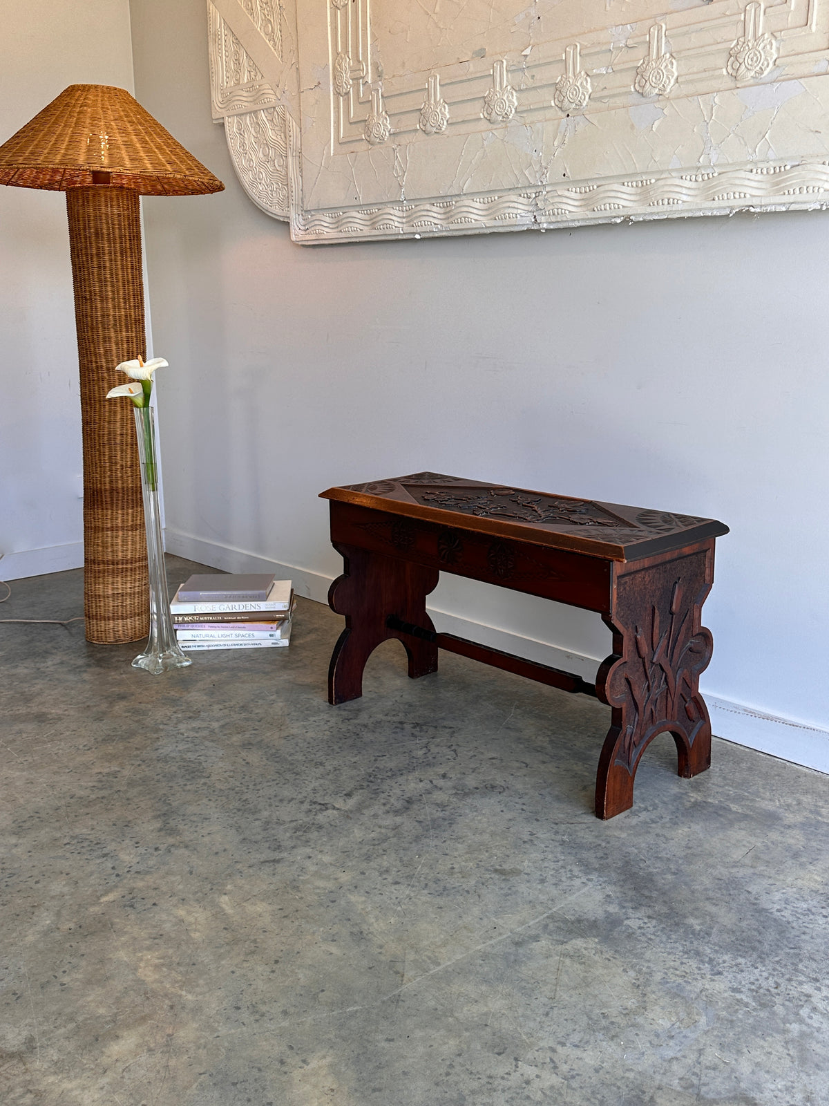 Art Nouveau Timber Bench Seat - Hand Carved, Antique