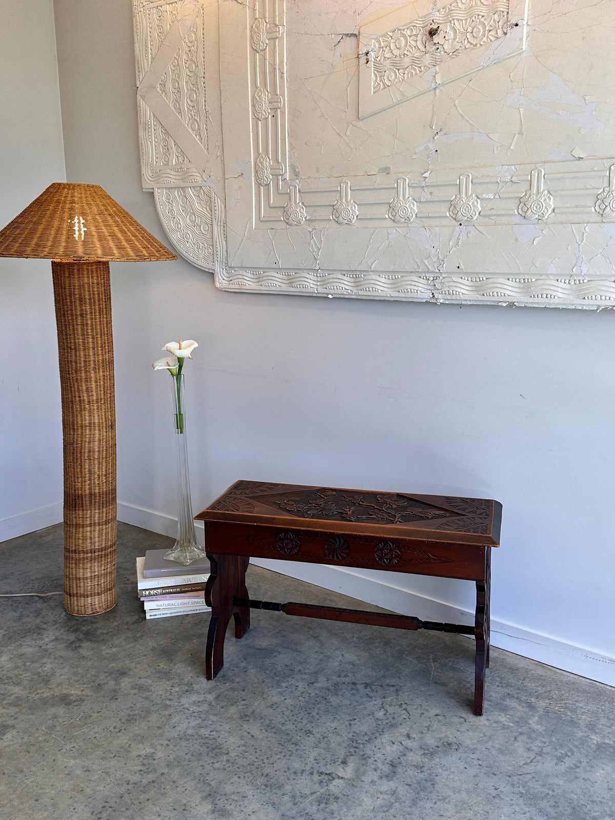 Art Nouveau Timber Bench Seat - Hand Carved, Antique