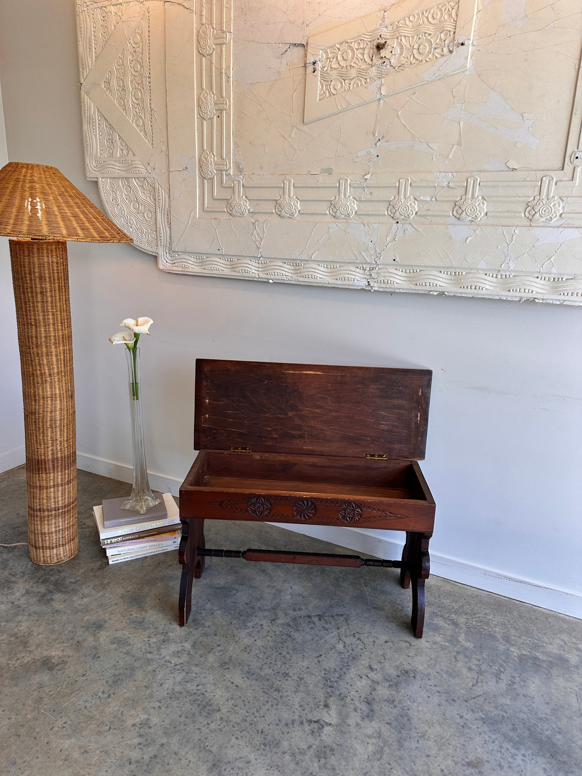 Art Nouveau Timber Bench Seat - Hand Carved, Antique