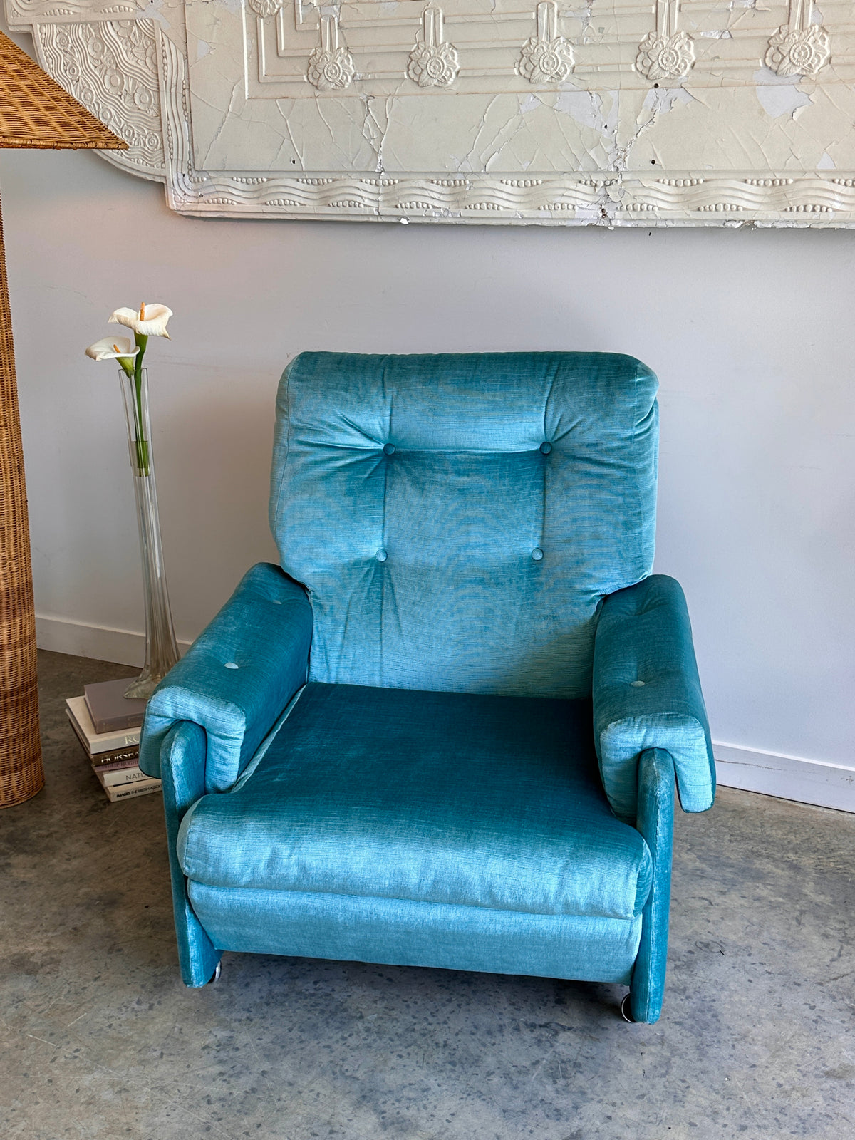 Vintage Blue Velvet Space-Age Sofa & Armchairs - 60's