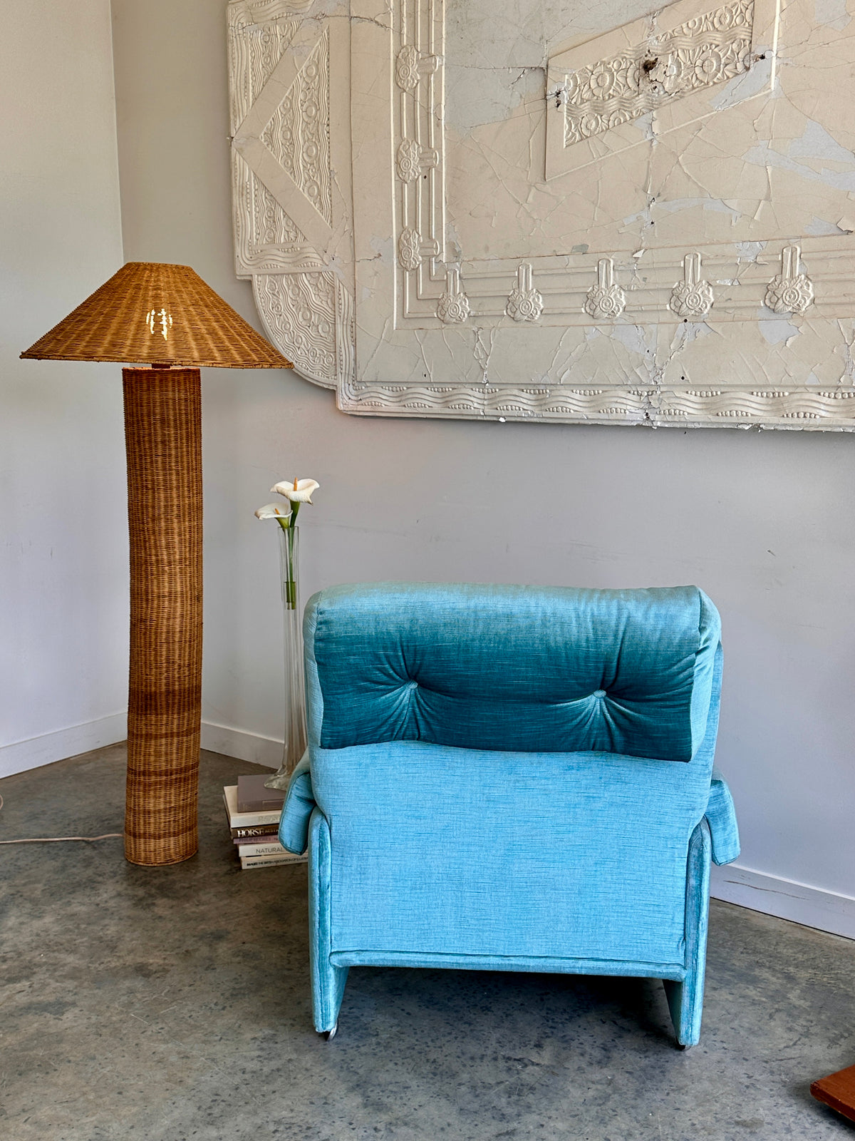 Vintage Blue Velvet Space-Age Sofa & Armchairs - 60's