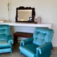 Vintage Blue Velvet Space-Age Sofa & Armchairs - 60's