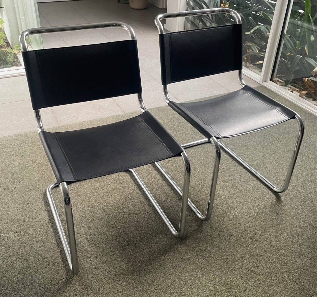 Vintage Black Leather Italian-Made Spoleto Bespoke Dining Chairs