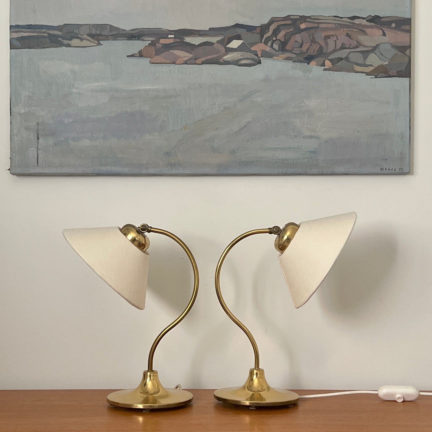 Brass and Linen Lamp by Ivar, Sweden 1960s - One Remaining