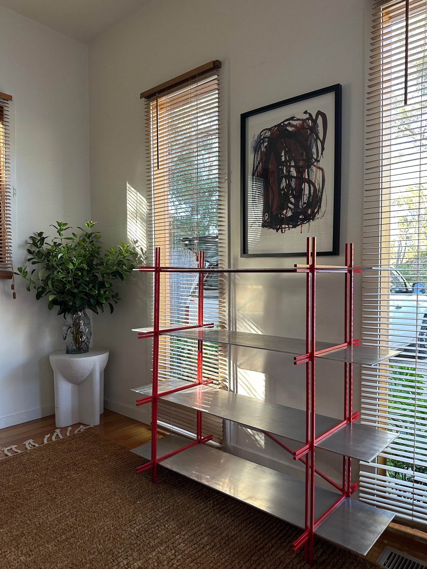 Modern Industrial Aluminium Shelf – Gloss Red Frame