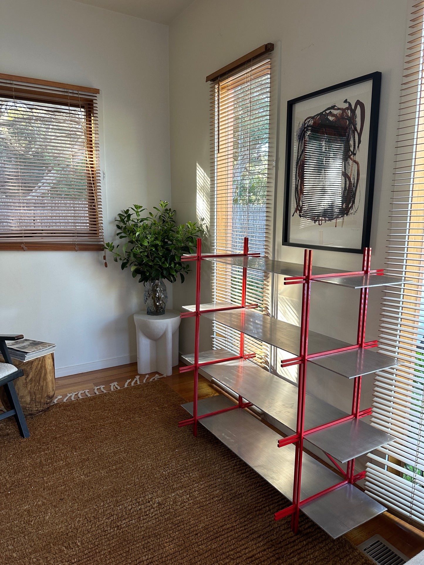 Modern Industrial Aluminium Shelf – Gloss Red Frame