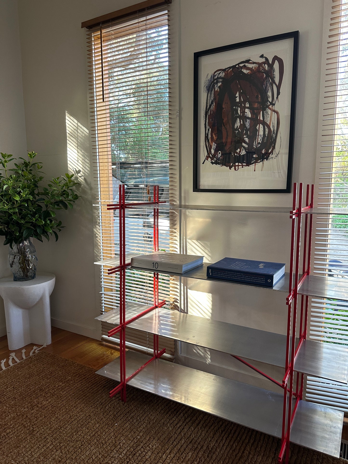 Modern Industrial Aluminium Shelf – Gloss Red Frame