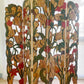 Unique Folk Hand Carved Botanical & Fish Folding Screen
