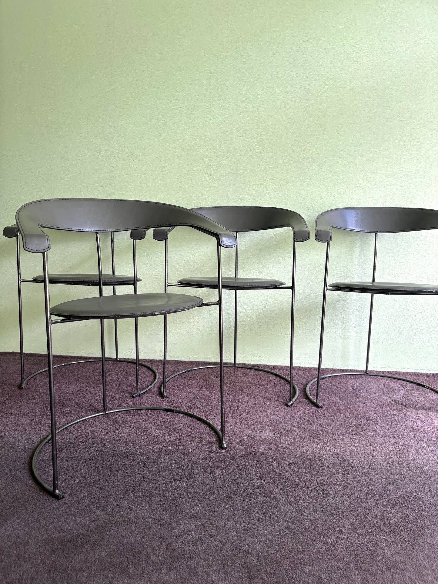 Set of Four Italian Arrben Leather Dining Chairs 1980s