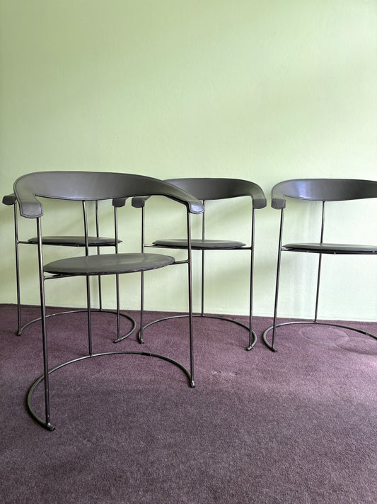 Set of Four Italian Arrben Leather Dining Chairs 1980s