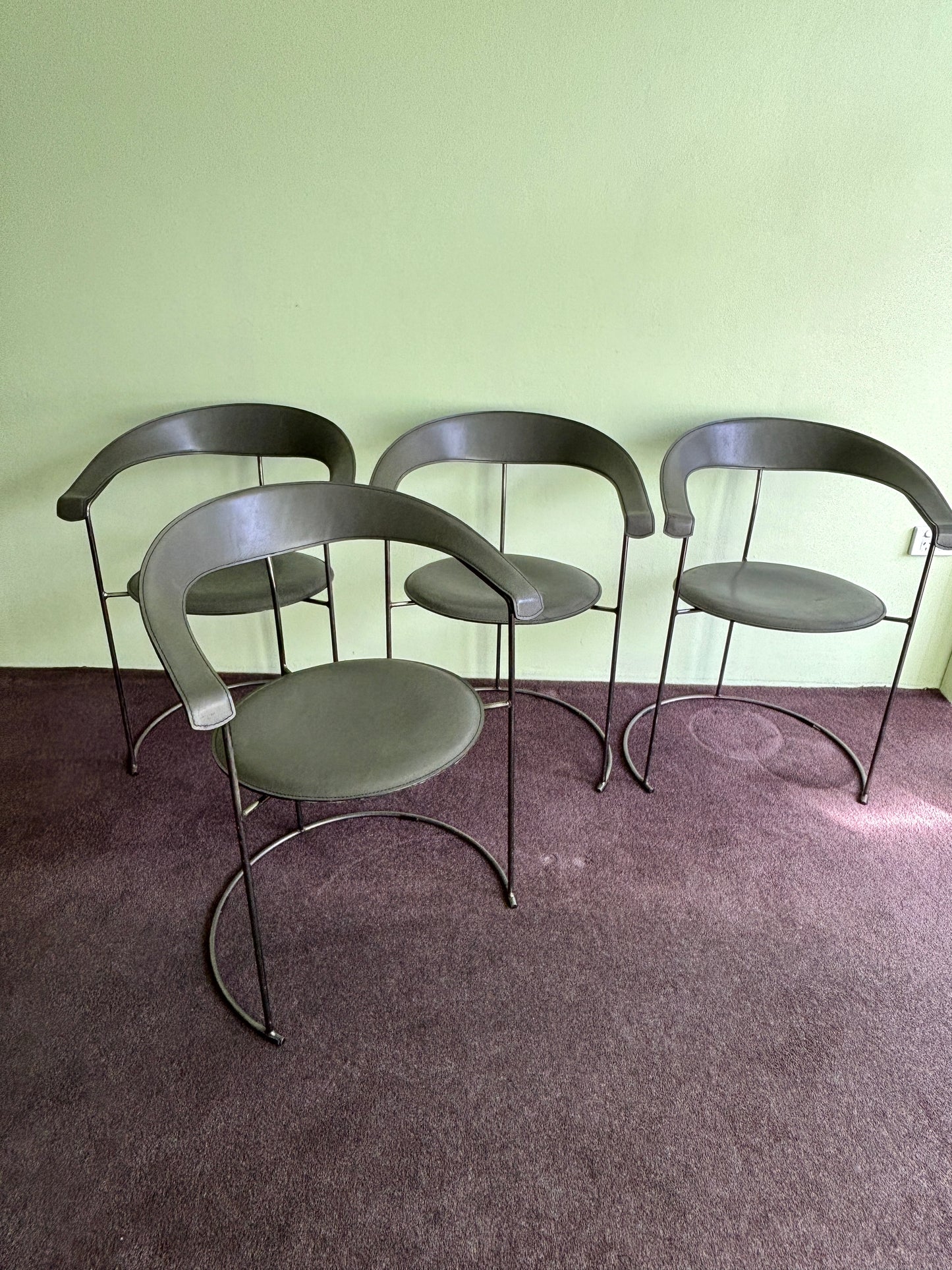 Set of Four Italian Arrben Leather Dining Chairs 1980s