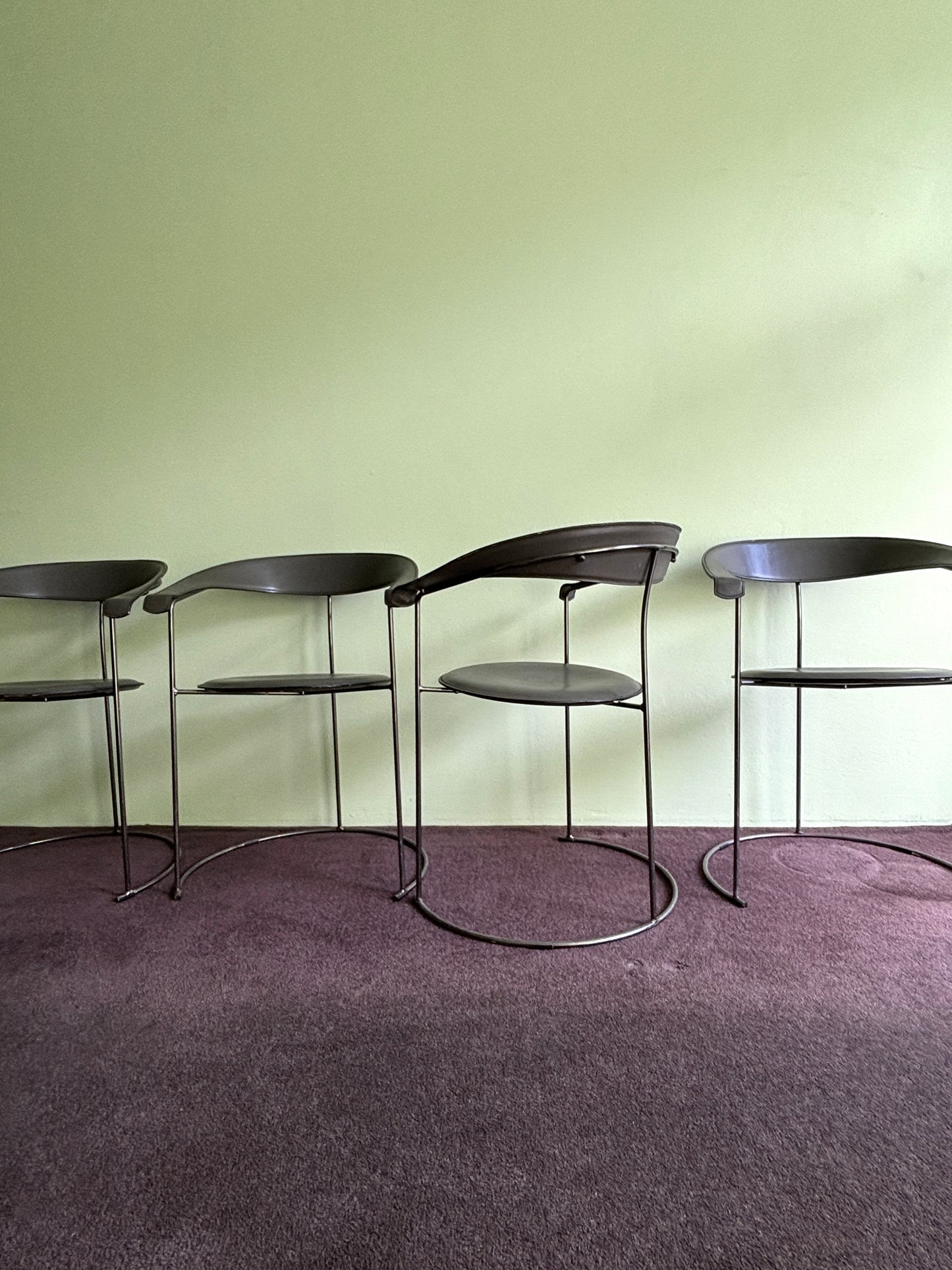Set of Four Italian Arrben Leather Dining Chairs 1980s