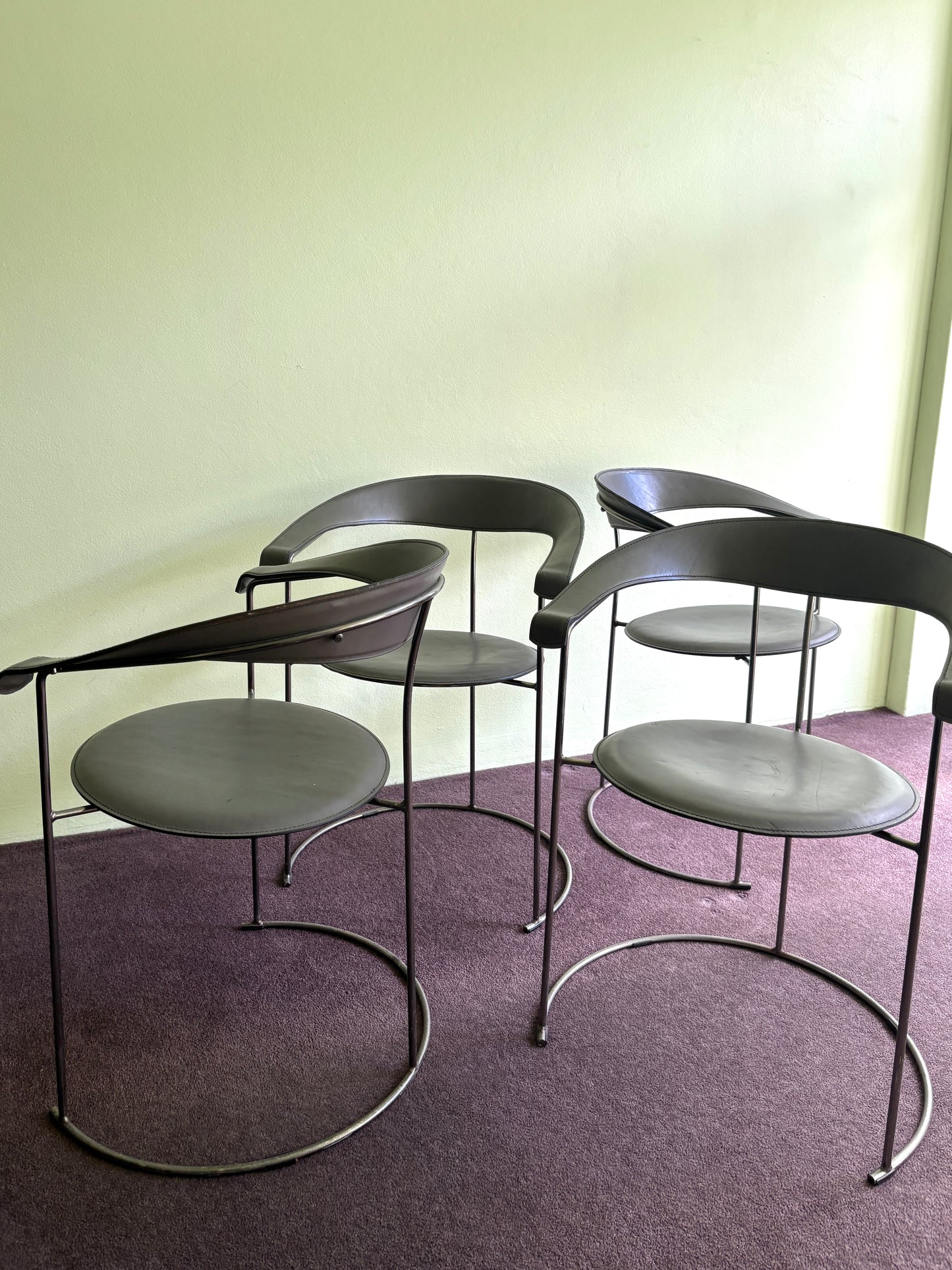 Set of Four Italian Arrben Leather Dining Chairs 1980s