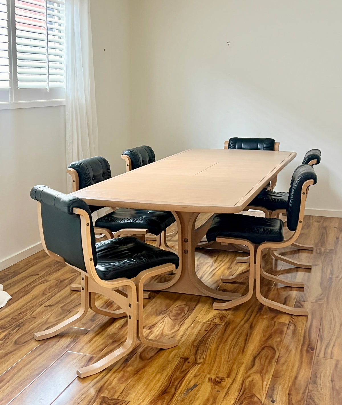 Leather & Limed Timber Dining Set by Danish Deluxe, 1987