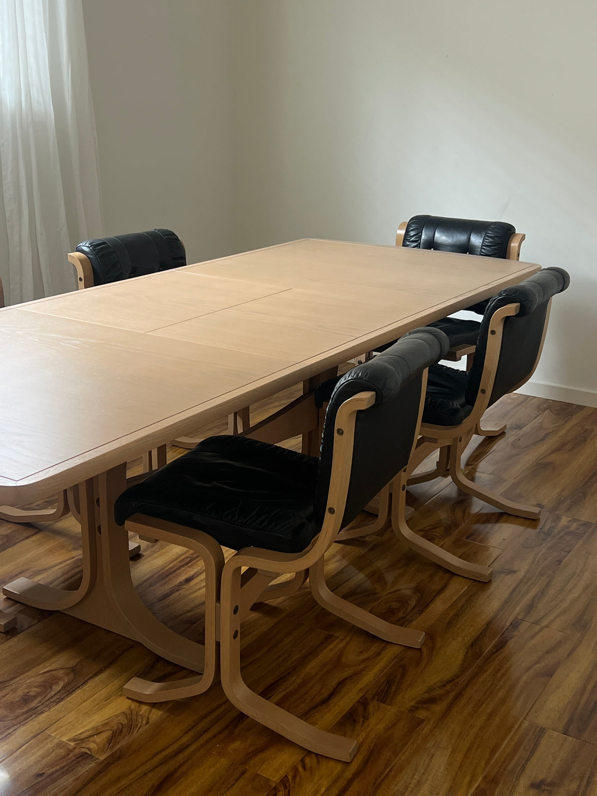 Leather & Limed Timber Dining Set by Danish Deluxe, 1987