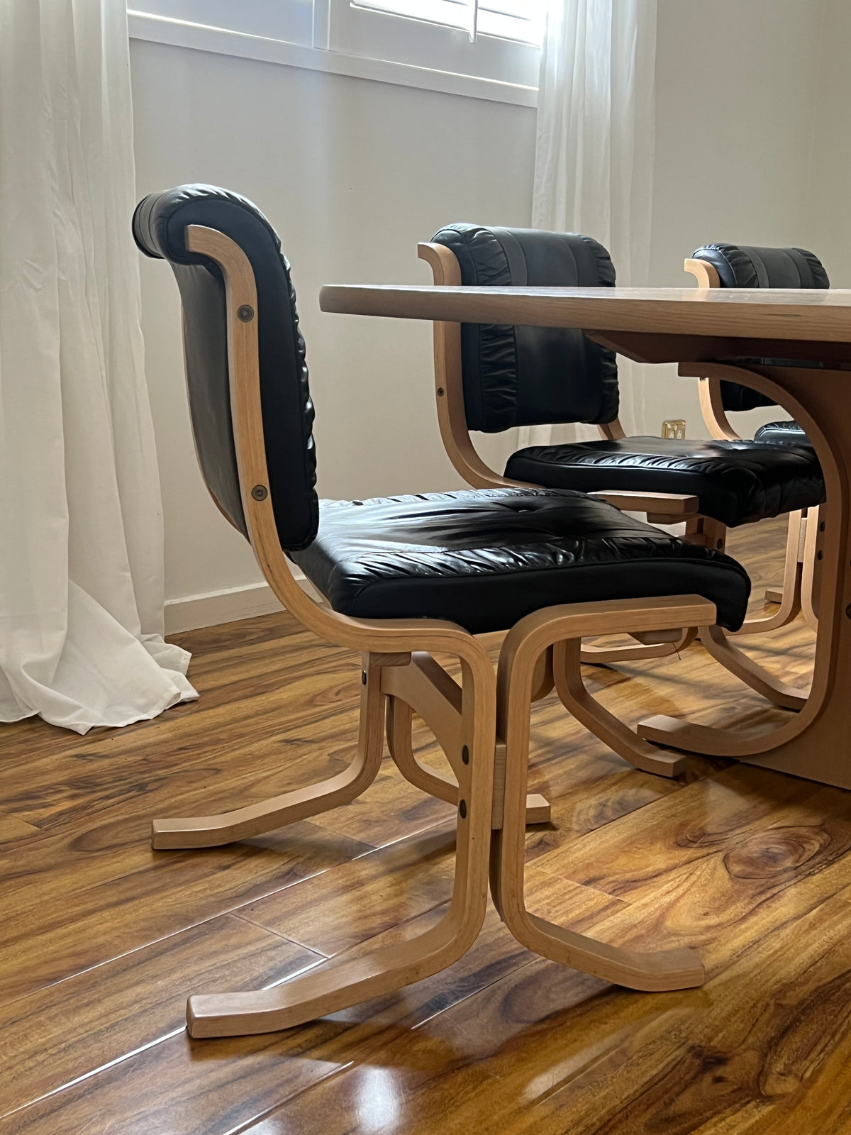 Leather & Limed Timber Dining Set by Danish Deluxe, 1987
