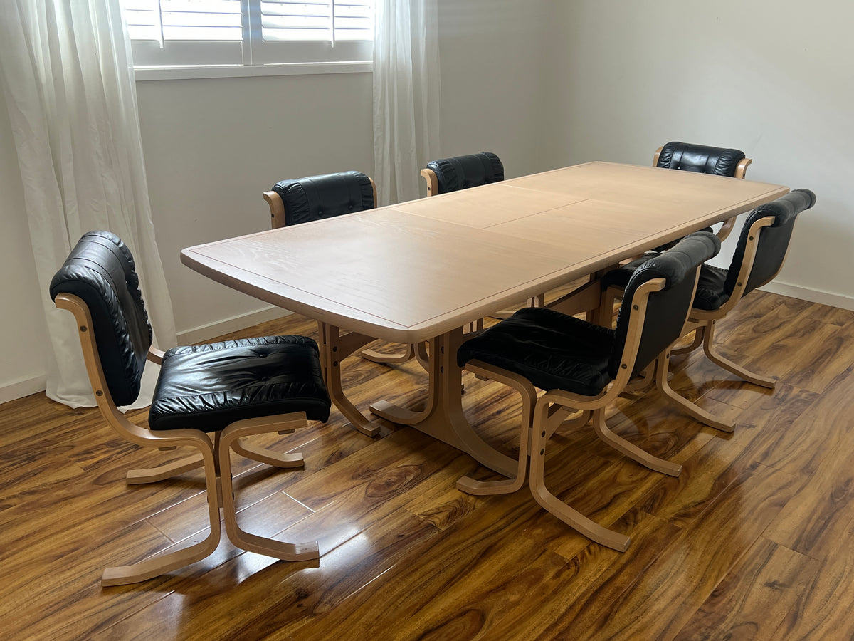 Leather & Limed Timber Dining Set by Danish Deluxe, 1987