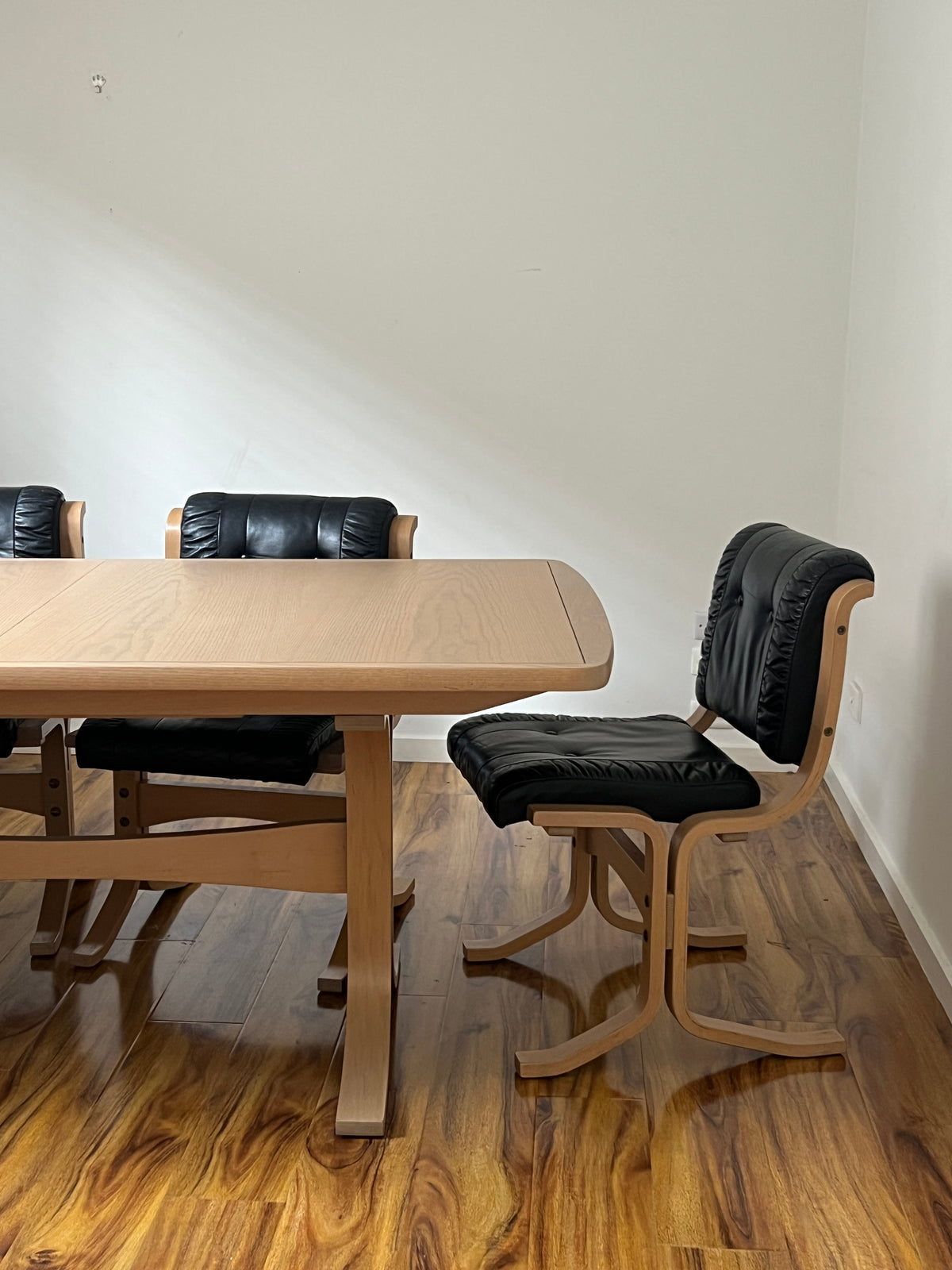 Leather & Limed Timber Dining Set by Danish Deluxe, 1987