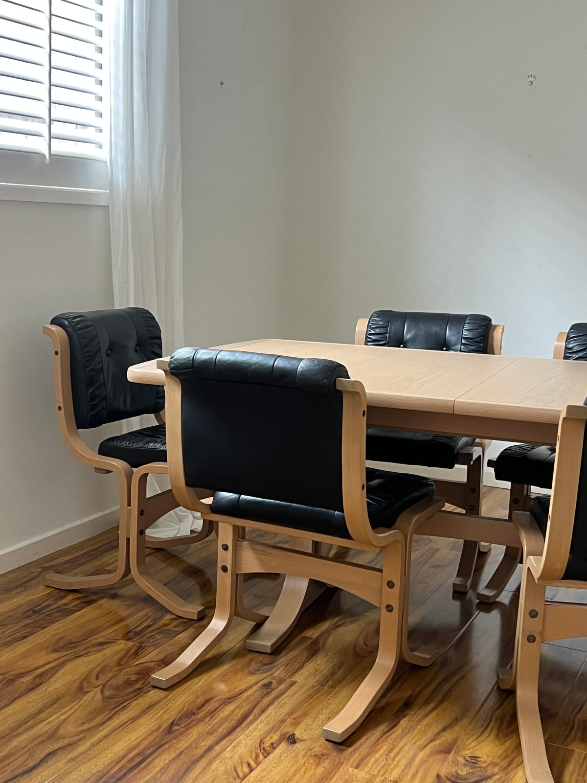 Leather & Limed Timber Dining Set by Danish Deluxe, 1987