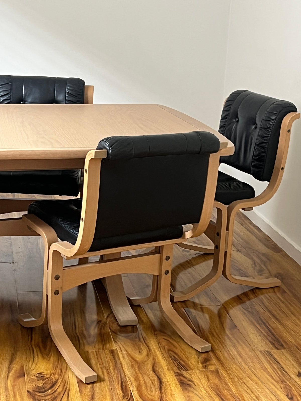 Leather & Limed Timber Dining Set by Danish Deluxe, 1987