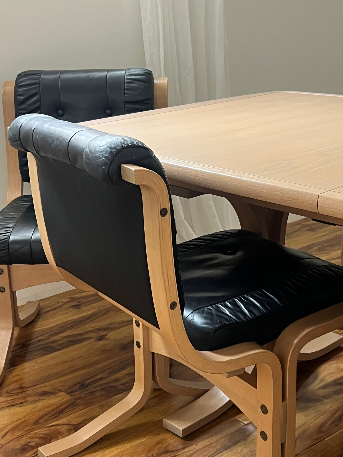 Leather & Limed Timber Dining Set by Danish Deluxe, 1987