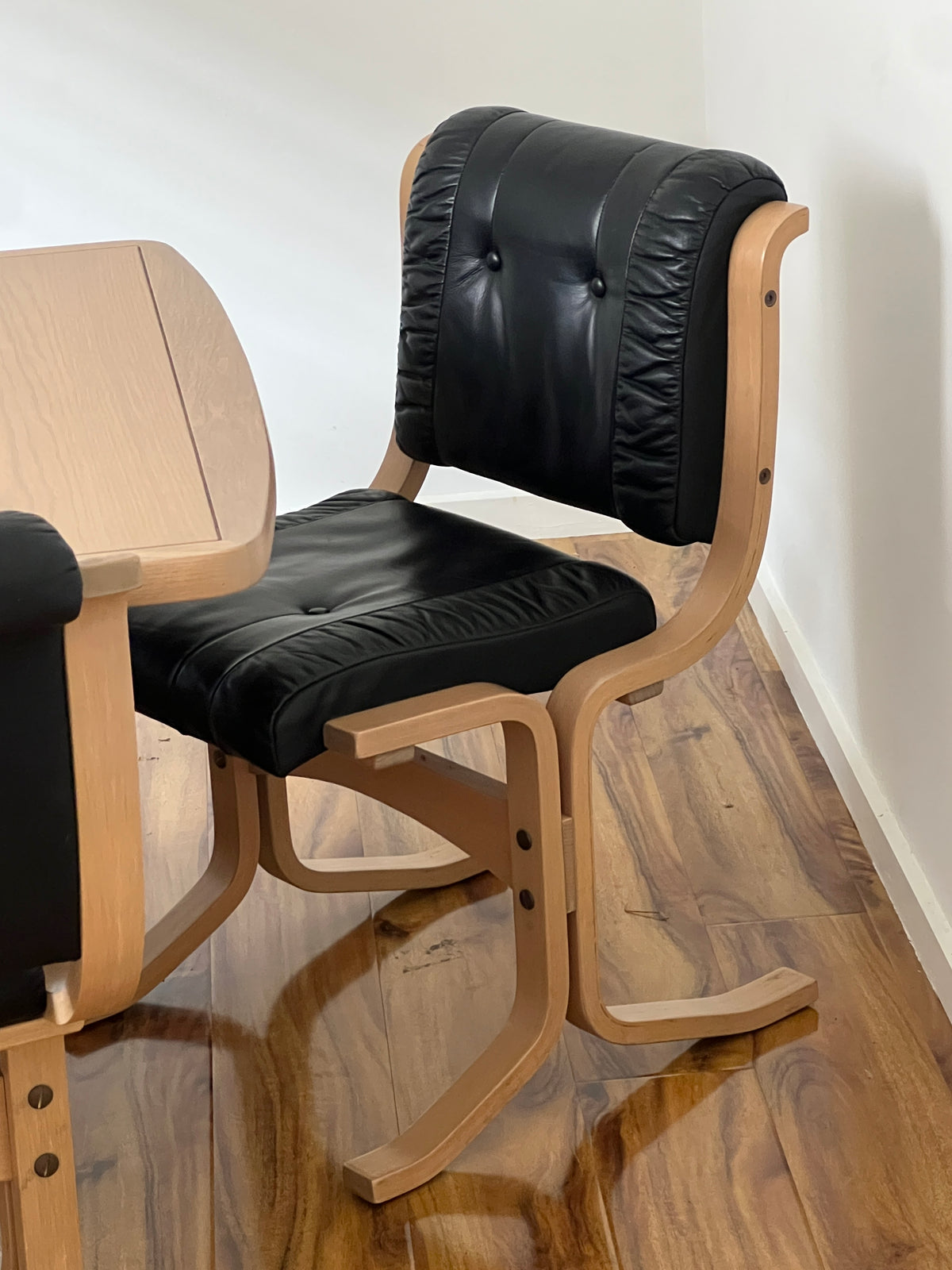 Leather & Limed Timber Dining Set by Danish Deluxe, 1987