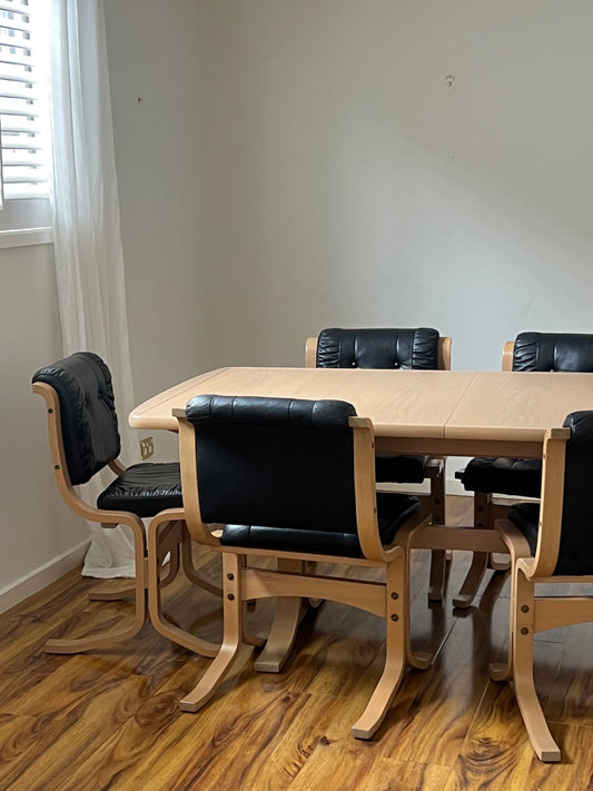 Leather & Limed Timber Dining Set by Danish Deluxe, 1987