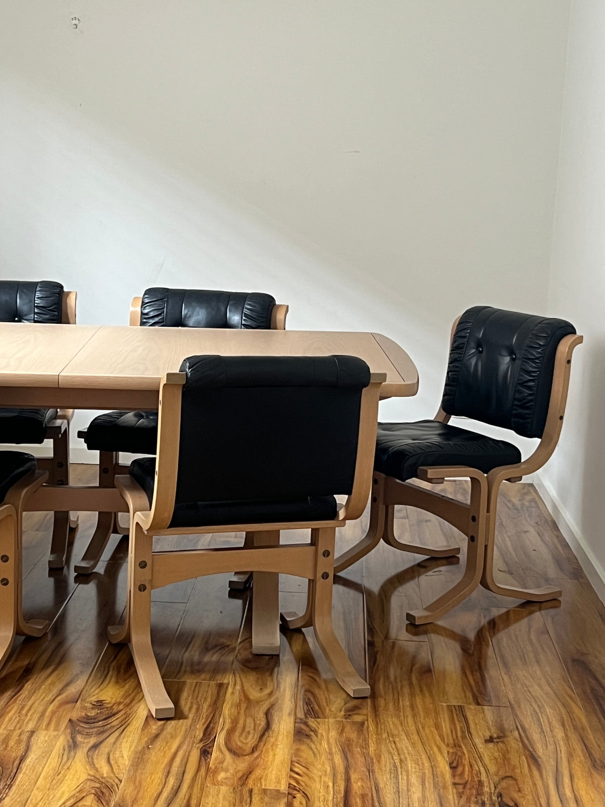 Leather & Limed Timber Dining Set by Danish Deluxe, 1987
