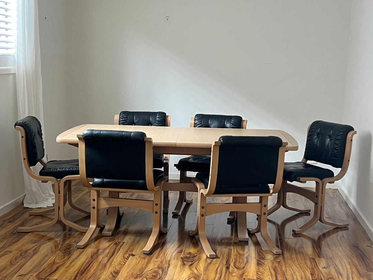 Leather & Limed Timber Dining Set by Danish Deluxe, 1987