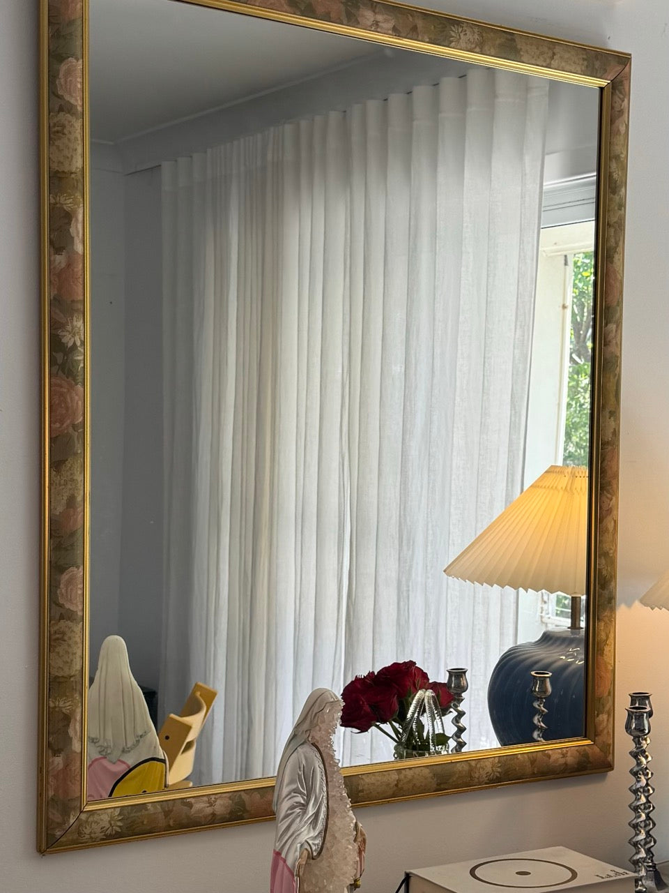 Vintage 1980s Large Floral Framed Mirror