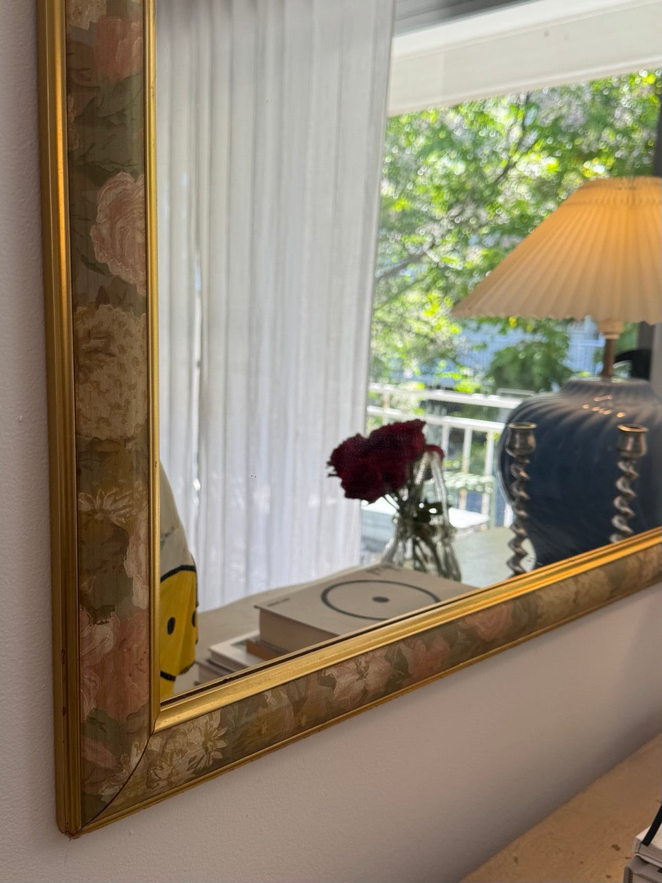 Vintage 1980s Large Floral Framed Mirror