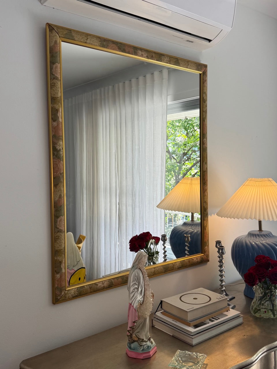 Vintage 1980s Large Floral Framed Mirror