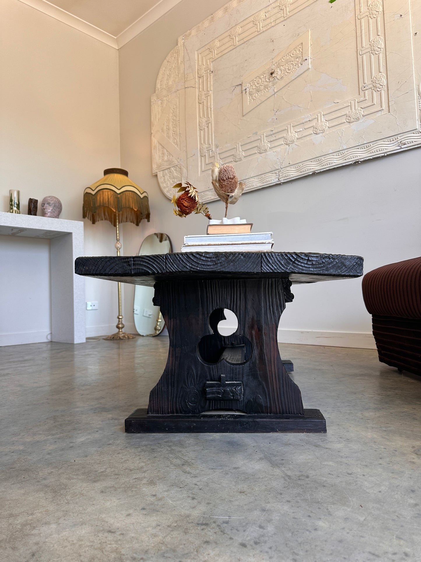 Vintage Blackened Oregon Coffee Table - Spanish Revival