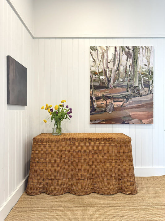 French Trompe L'oeil Draped Wicker Sideboard