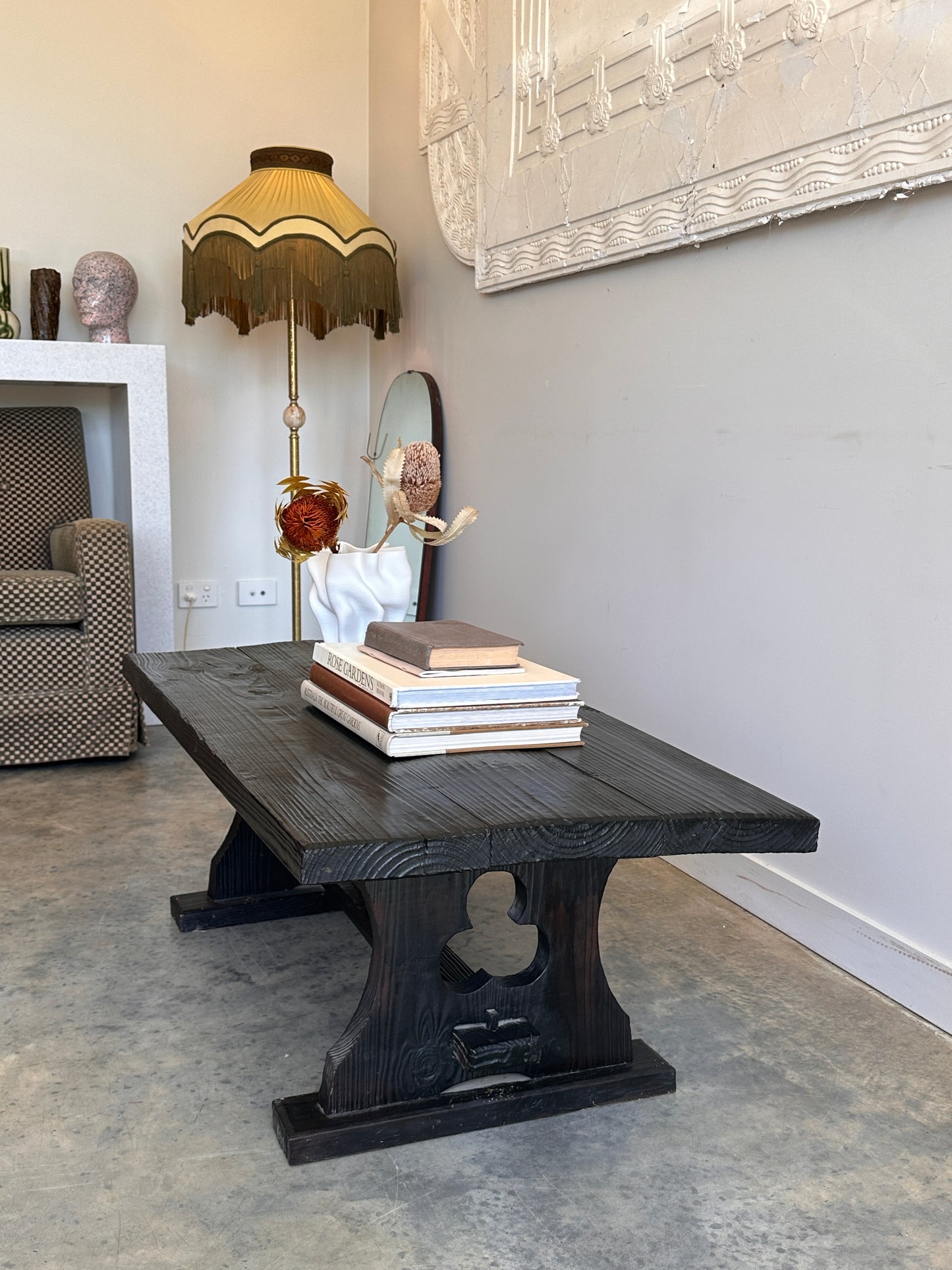 Vintage Blackened Oregon Coffee Table - Spanish Revival