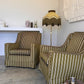 Vintage Green Velvet Stripe Sofa + Armchairs - Box Pleat Skirt