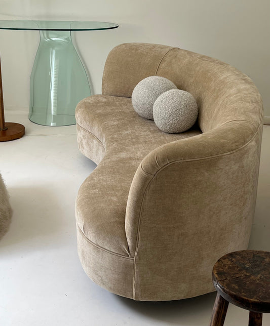 ON HOLD - Custom Curved Buttercream Sofa, Refurbished