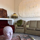 Vintage Green Velvet Stripe Sofa + Armchairs - Box Pleat Skirt