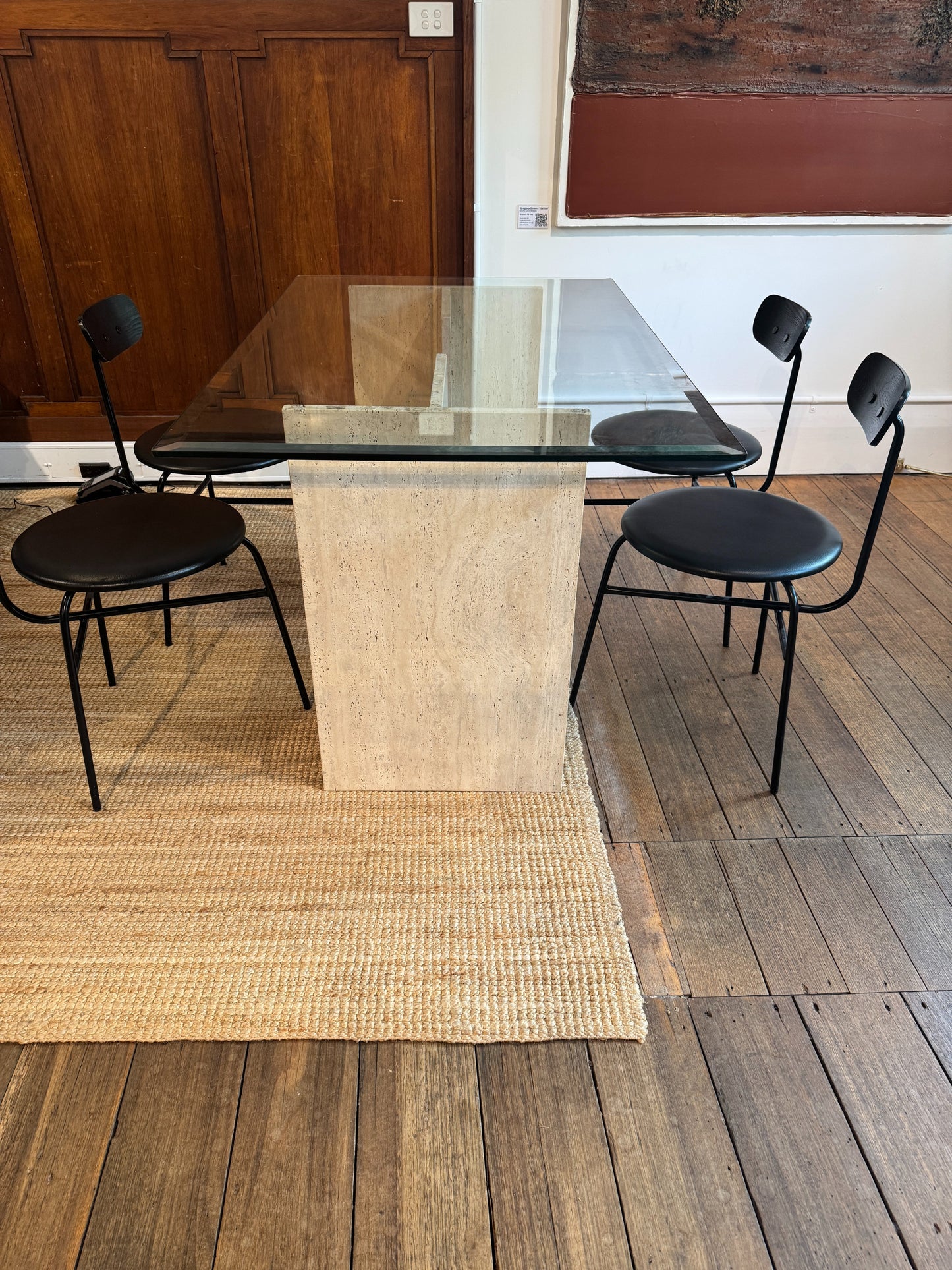 Travertine Glass Table & Set of Four Menu Chairs
