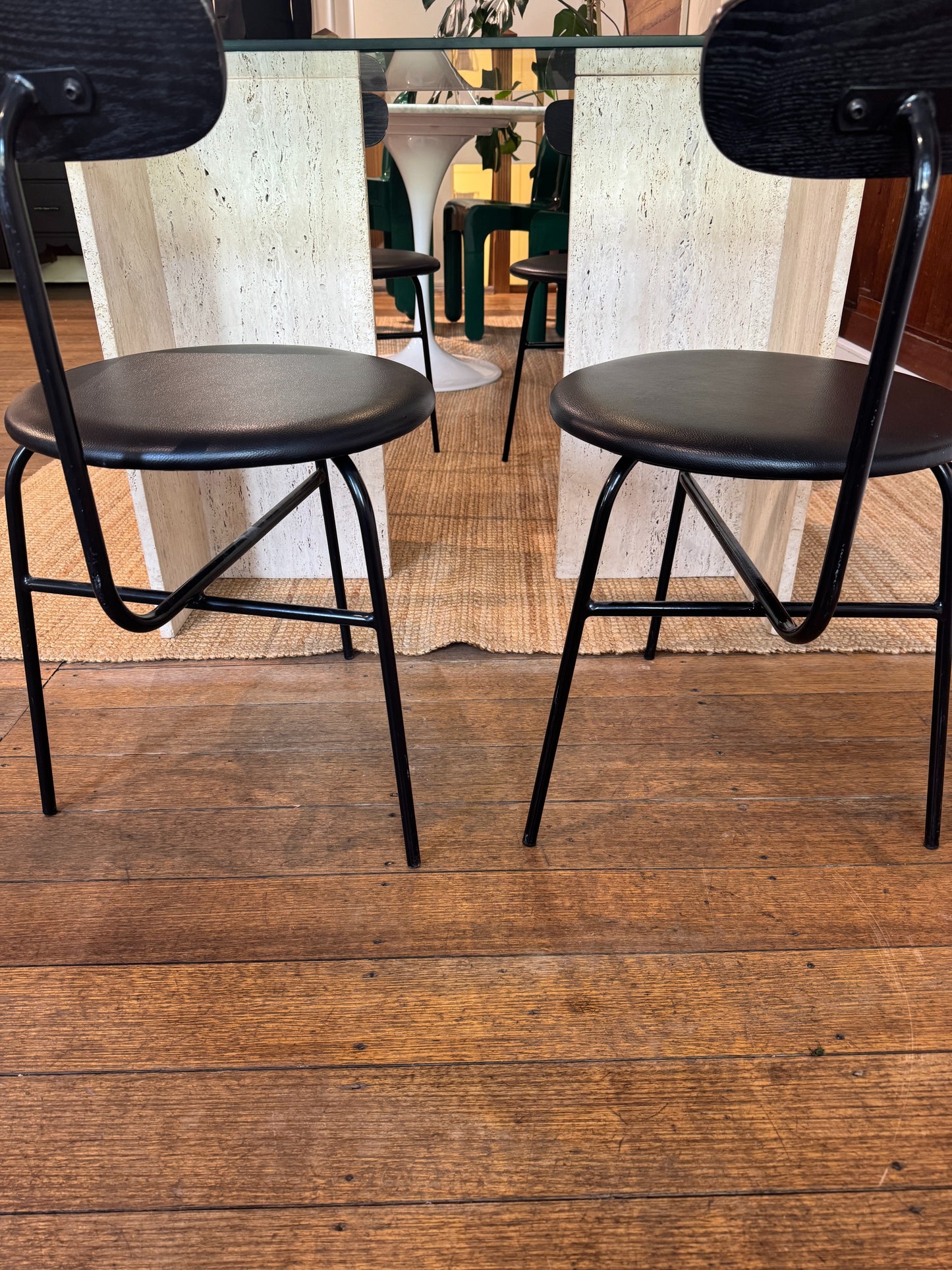 Travertine Glass Table & Set of Four Menu Chairs