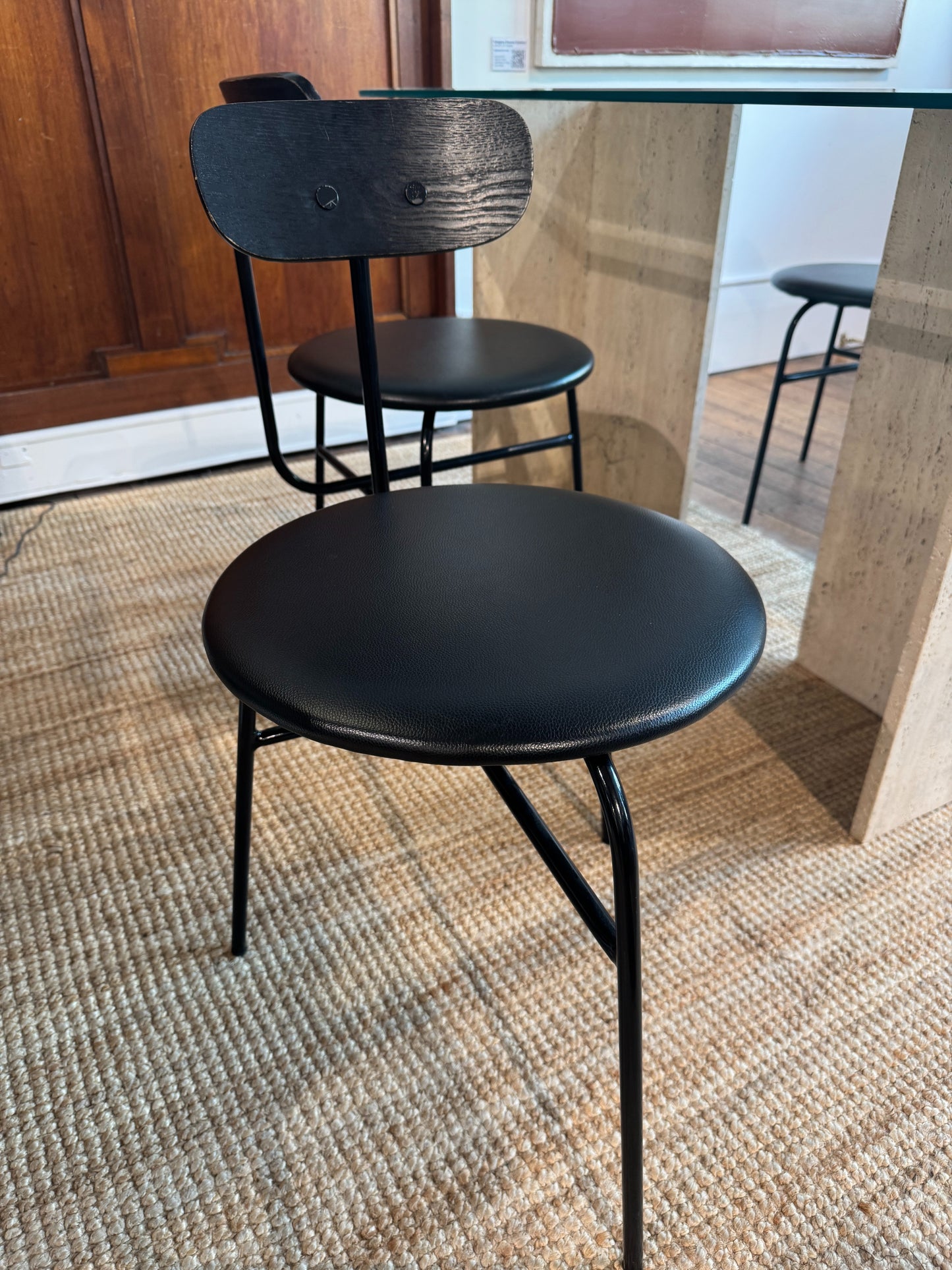 Travertine Glass Table & Set of Four Menu Chairs