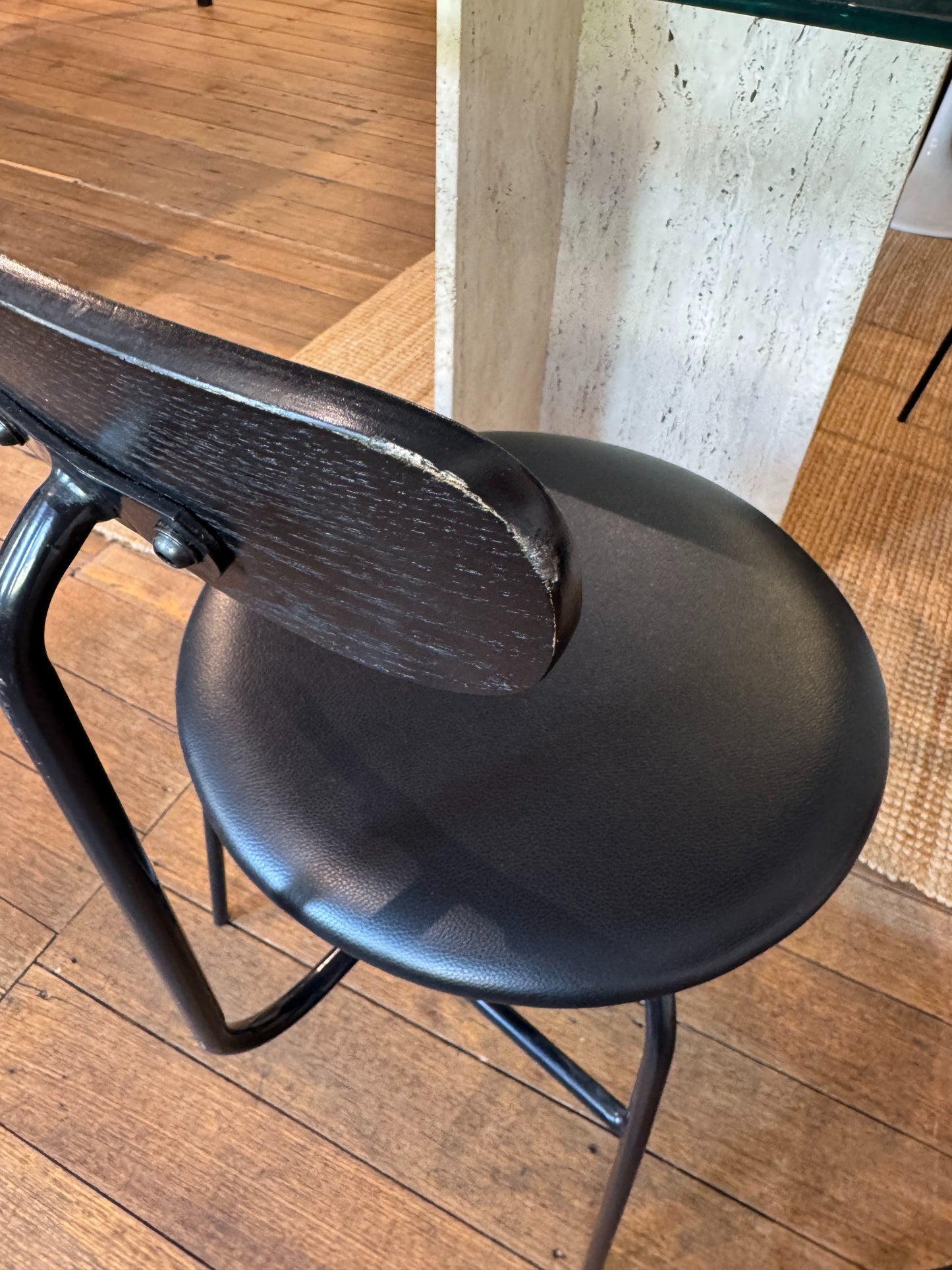 Travertine Glass Table & Set of Four Menu Chairs