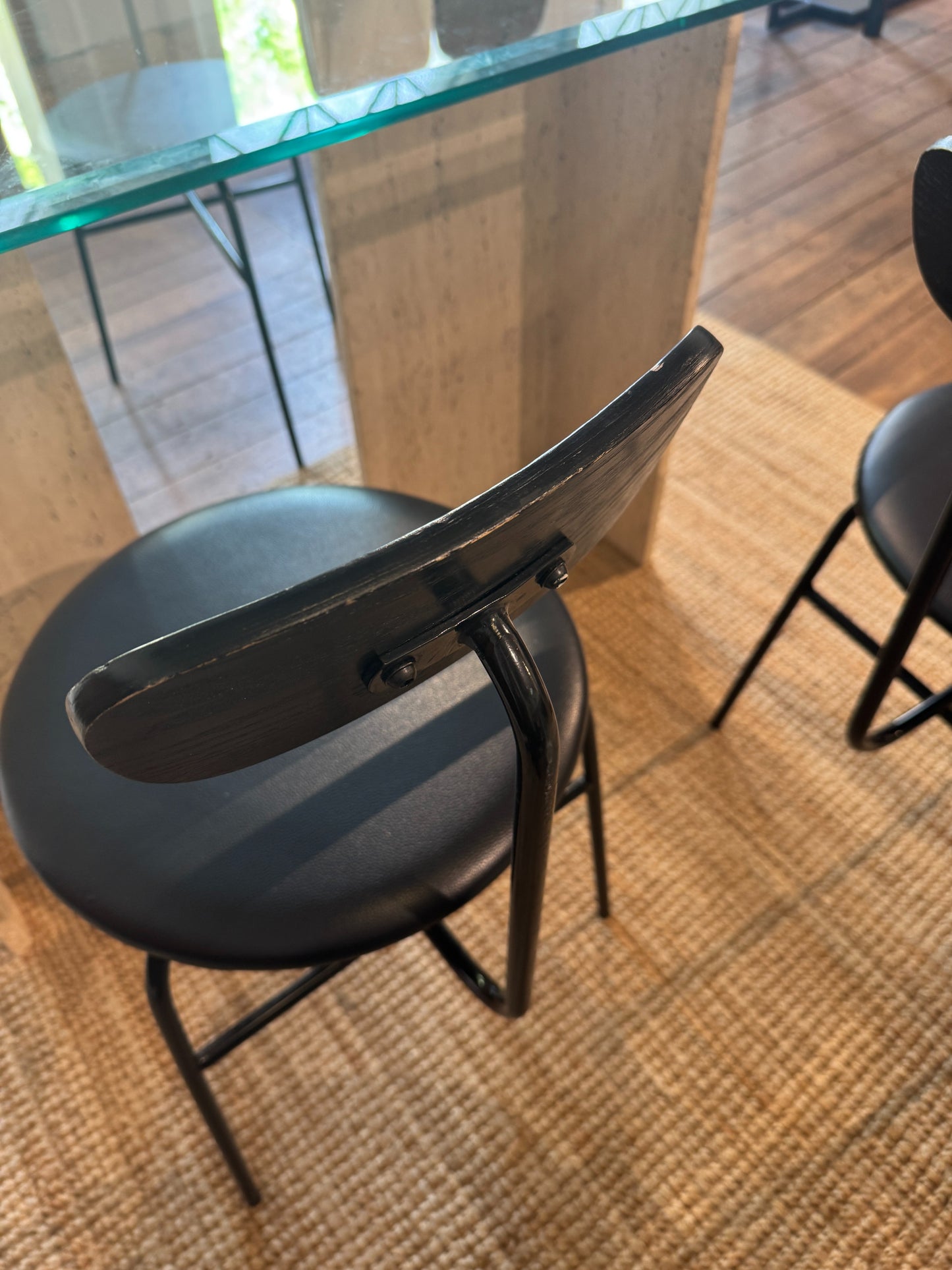 Travertine Glass Table & Set of Four Menu Chairs