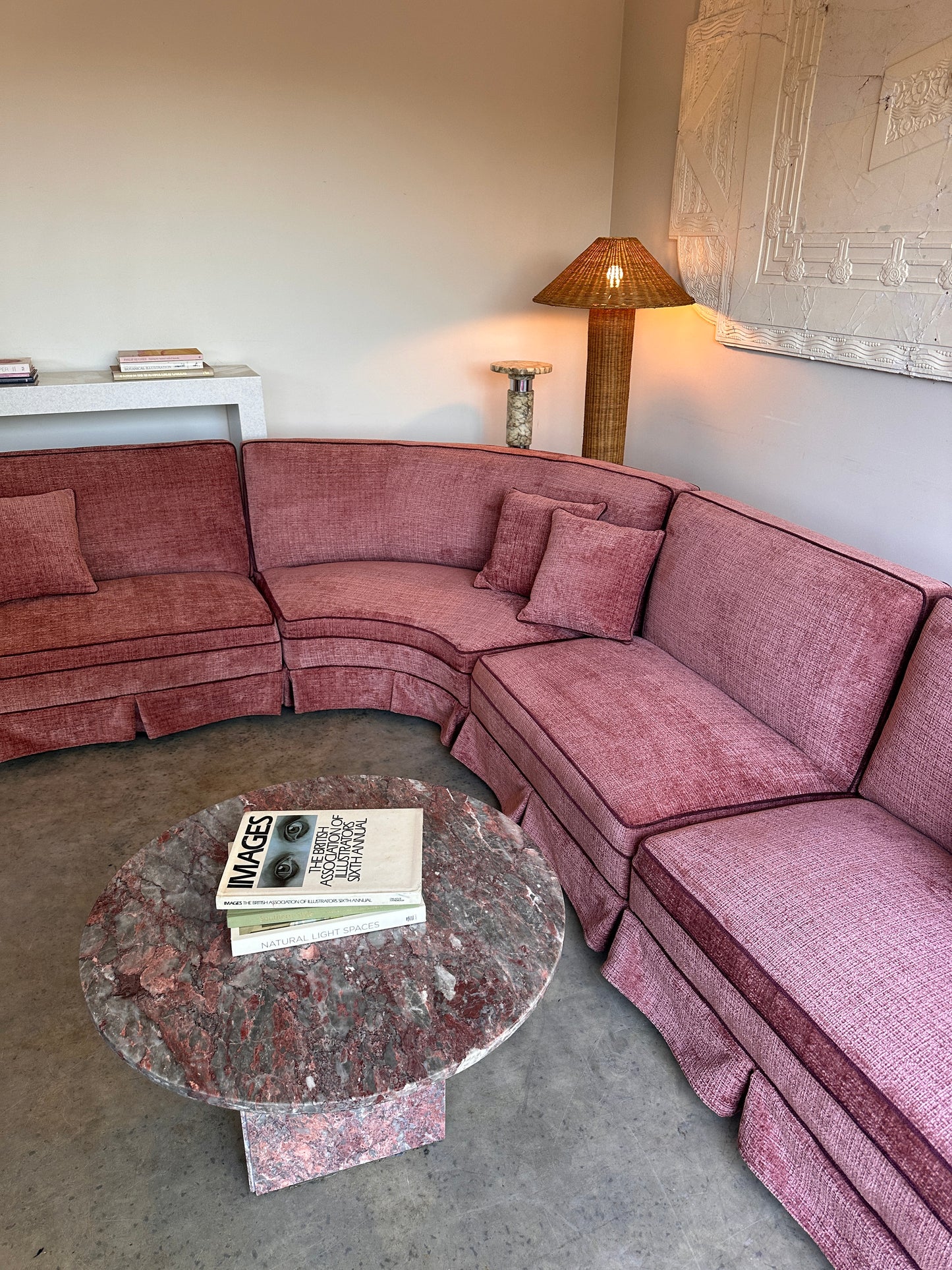 Incredible Curved Vintage Sofa - Dusty Pink Velvet,  Fully Restored, 60's