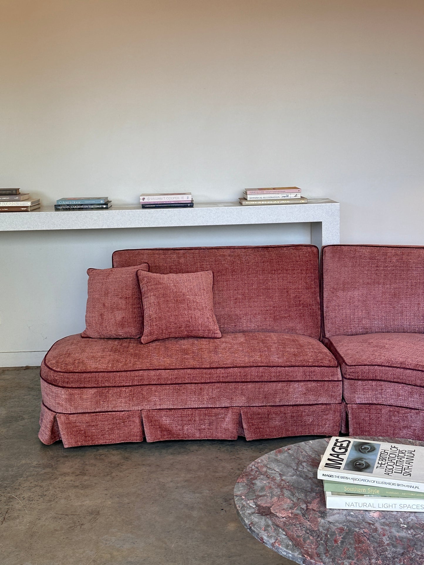 Incredible Curved Vintage Sofa - Dusty Pink Velvet,  Fully Restored, 60's