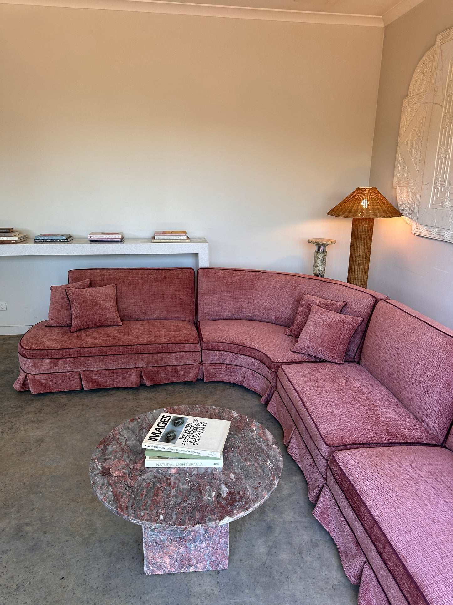 Incredible Curved Vintage Sofa - Dusty Pink Velvet,  Fully Restored, 60's