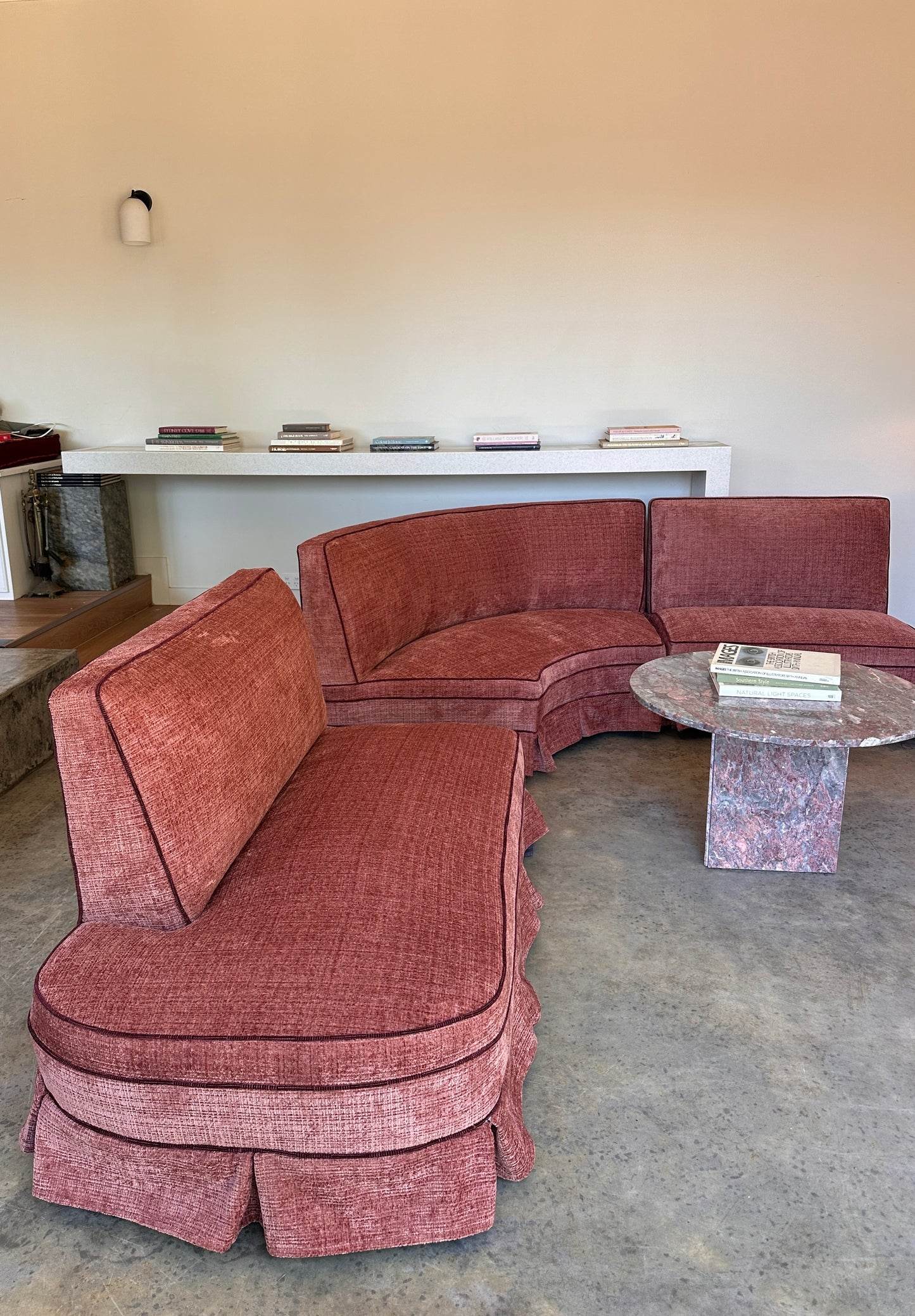 Incredible Curved Vintage Sofa - Dusty Pink Velvet,  Fully Restored, 60's