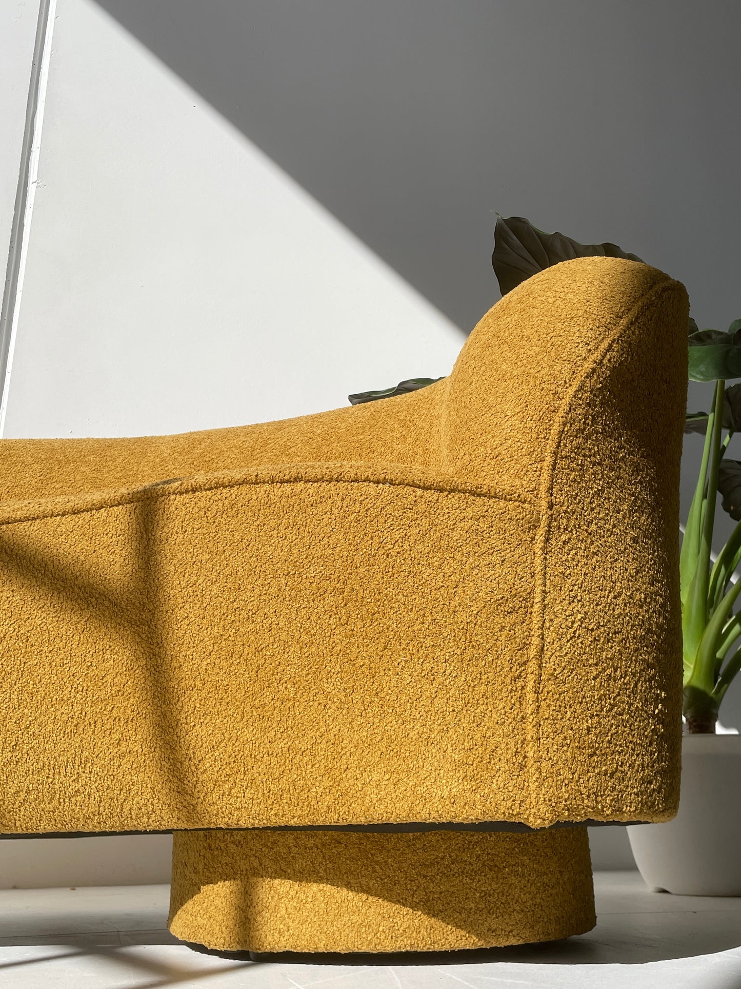 - Curved Mustard Bouclé Sofa